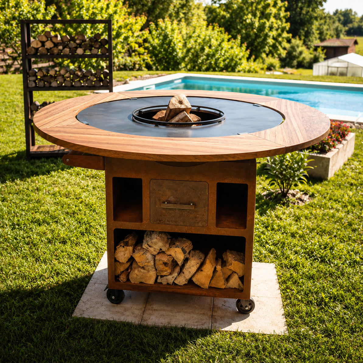 Tour de brasero en teck